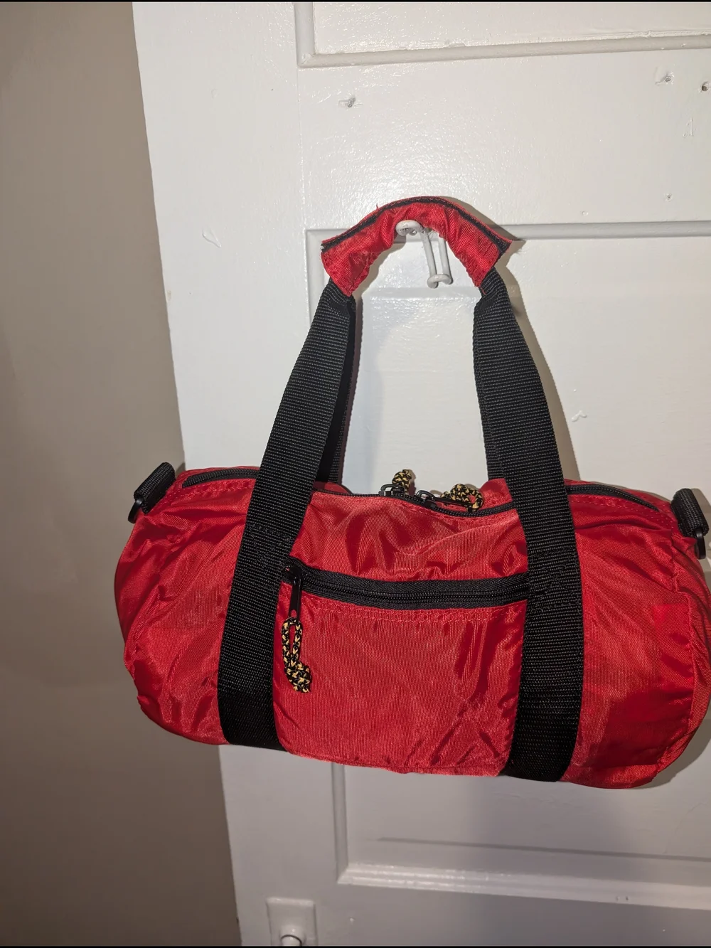 Vintage 90s Y2K Era Samsonite Small  Red Duffel with Black Webbing Straps